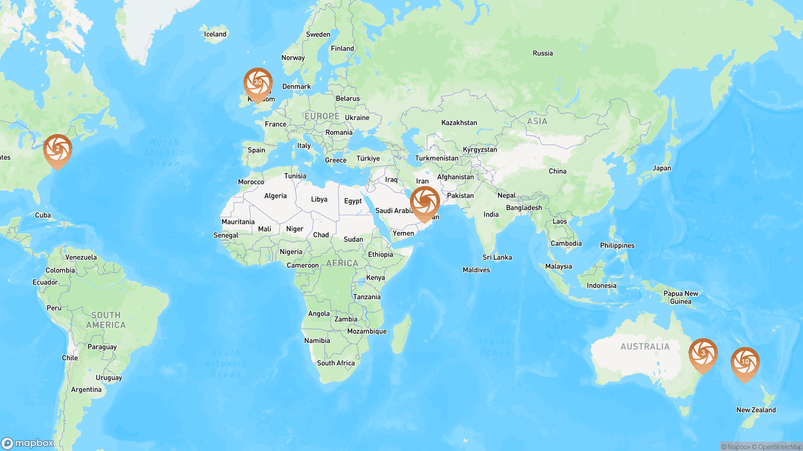 Mappa con tutte le location fotografiche nel mondo